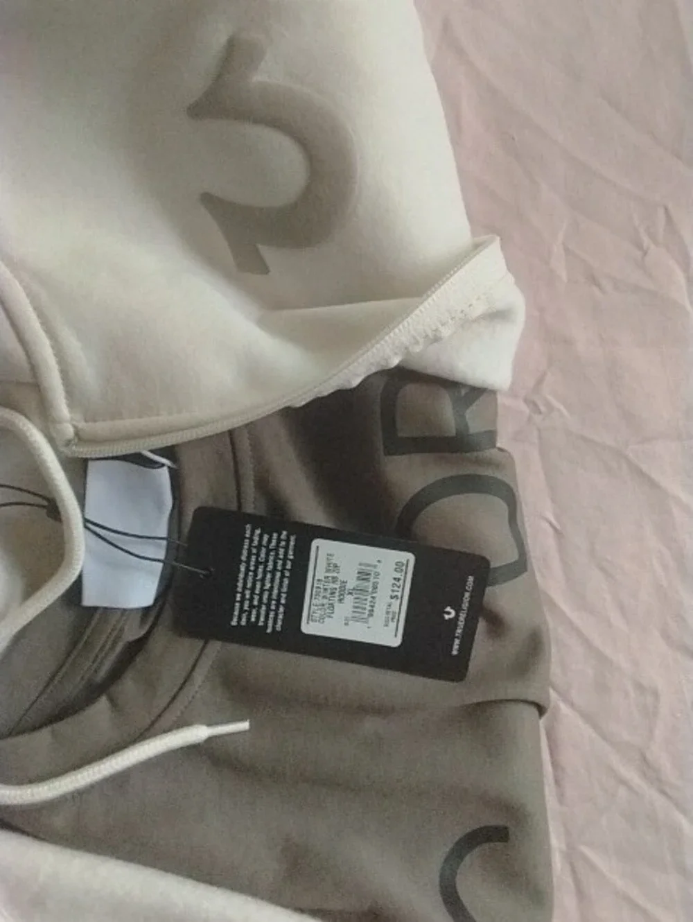 True Religion Cream Zip Hoodie with Olive Graphic Tee